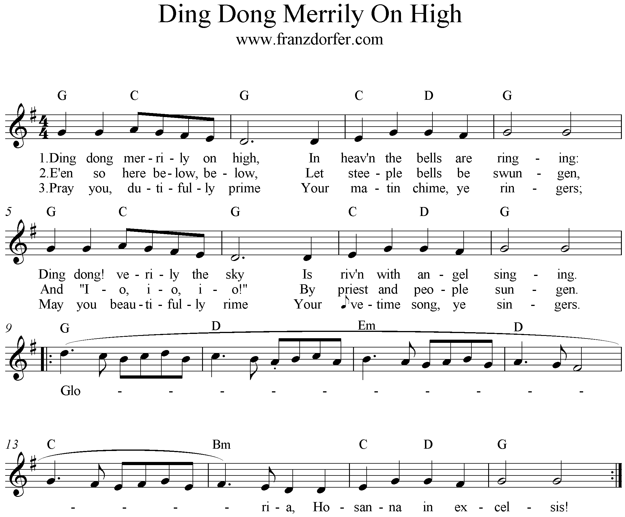 Noten Ding Don Merrily On High, G-Major